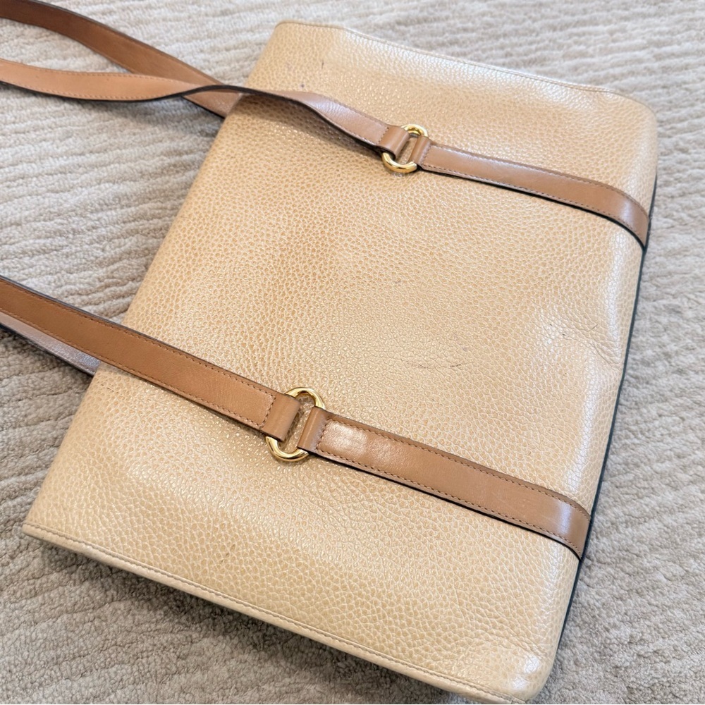 Christian Dior Vintage Tan Leather Double Handle Shoulder Bag with Gold CD Logo - Picture 11 of 16